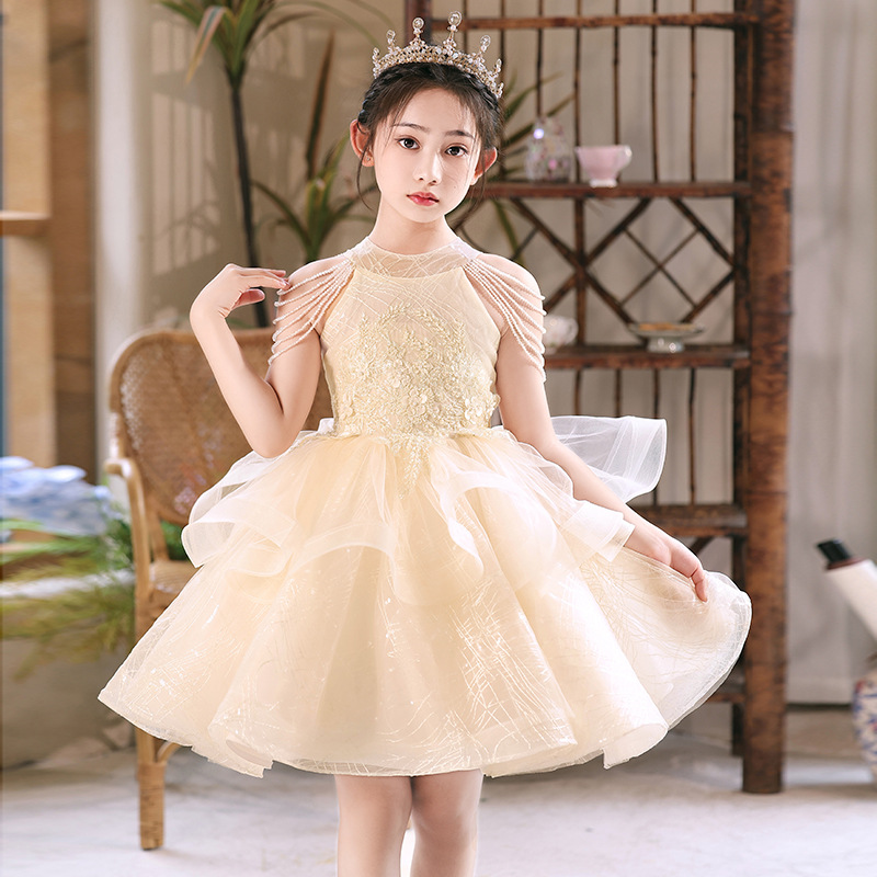 Vestido infantil de niña vestido de princesa de cumpleaños vestido de nicho de lujo ligero anfitrión de niños piano rosa