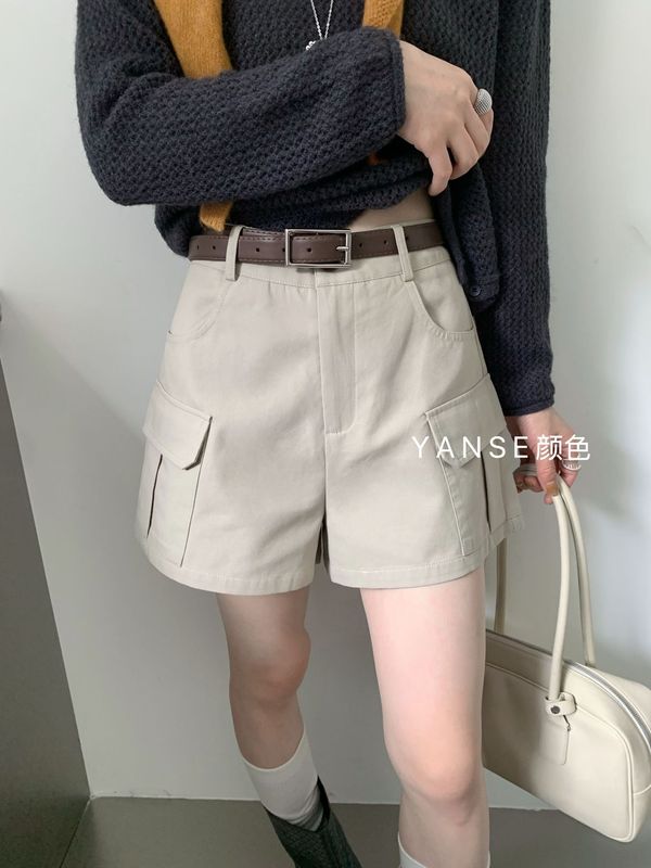 休闲工装短裤水洗棉复古女2025年秋季高腰小个子宽松A字休闲裤女|undefined