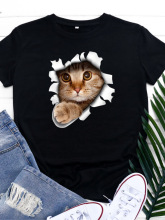 2023欧美新款Uit het gat cat head print vrouwen t shirt_y