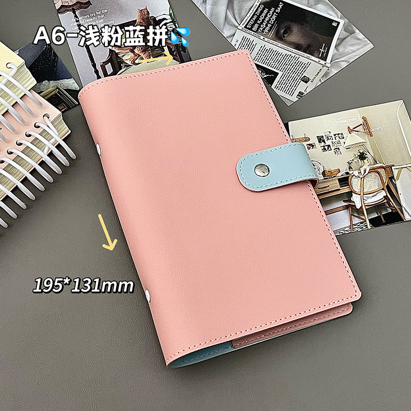 Cuaderno creativo A6 personalizado de hojas sueltas, planificador de alta estética con anillas desmontables de 6 orificios, diseño con bloques de color.