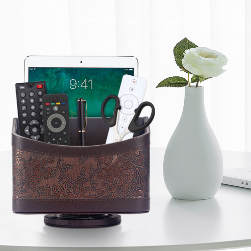 Leather desk multi-functional storage box creative rotating pen holder cosmetic organizer desk remote control storage box