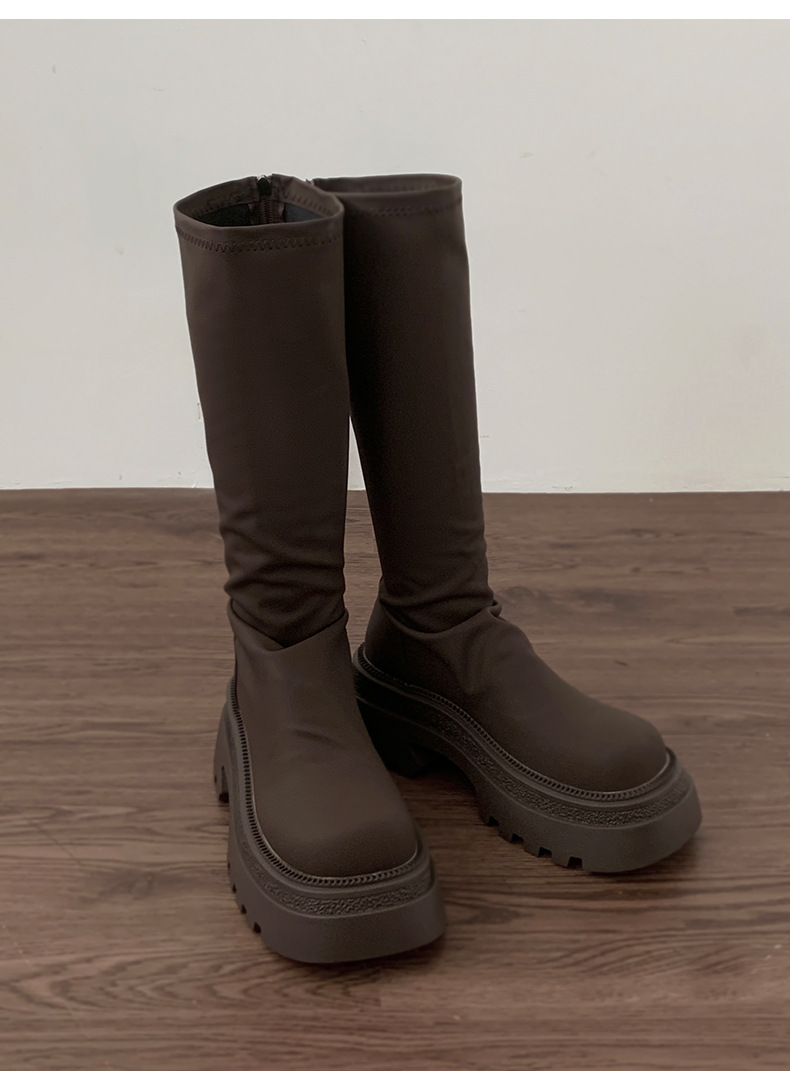 Black Knee-high Platform Boots For Women Thick Soled Knight Style_voghion.com
