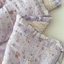 韩国碎花儿童被子 全棉a类婴童春秋豆豆被蕾丝花边儿童纱布豆豆