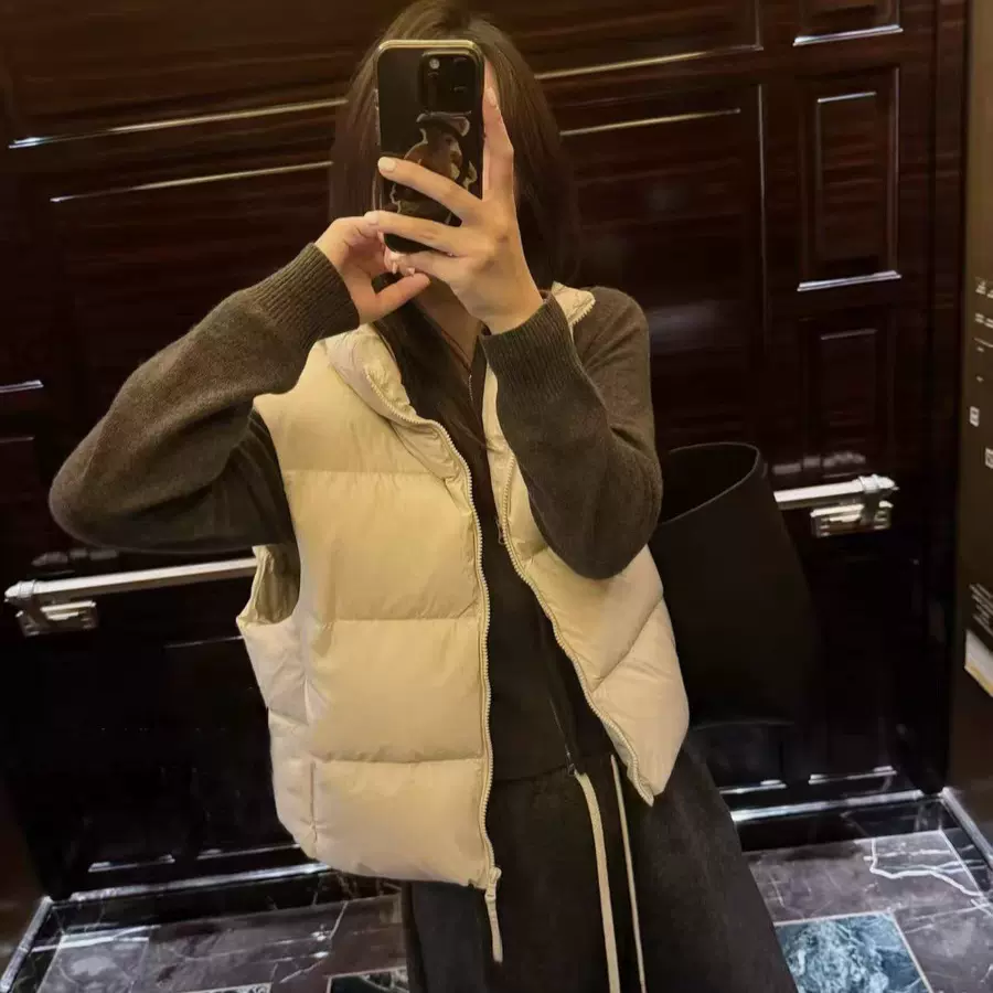 现货2025冬季新韩国东大门简约纯色立领拉链90鸭绒羽绒服背心马甲
