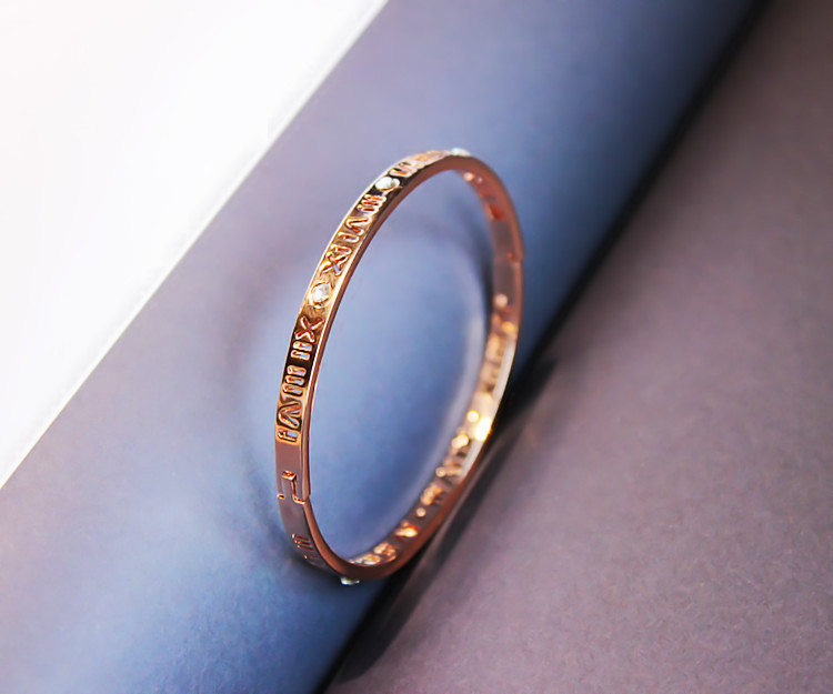 Elegant Number Titanium Steel Plating Artificial Diamond Bangle display picture 4