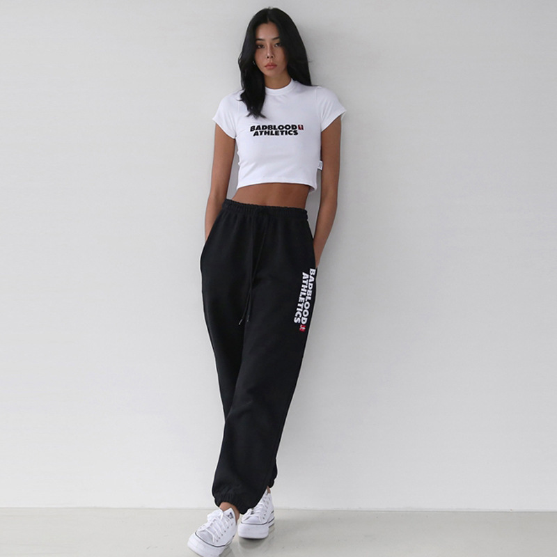 2023 new South Korea designer brand BADBLOOD letter embroidery age-reducing elastic waist lace-up sweatpants 2023 new South Korea designer brand BADBLOOD letter embroidery age-reducing elastic waist lace-up sweatpants