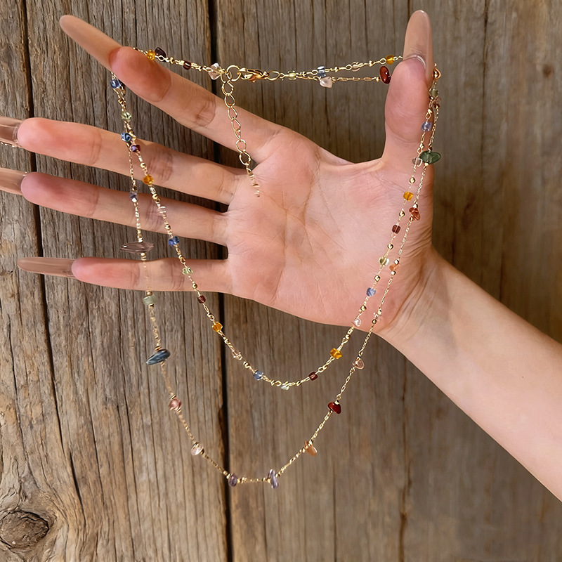 "Meet the Rainbow" Dopamine Colorful Square Stone Necklace Summer Sweet and Exquisite Easiest for Match Stacking Clavicle Chain