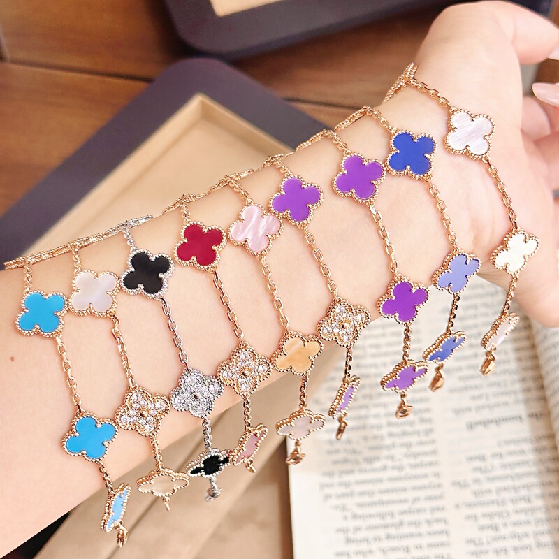 High-End V-Gold Four-Leaf Clover Five-Leaf Bracelet for Women, Thickly Plated Champagne Gold, Natural White Mother-Of-Pearl Fashion Bracelet, Wholesale from Manufacturer