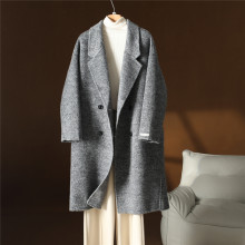 2025秋冬新款加大双面羊绒大衣宽松茧型深灰色格雷系长款毛呢外套
