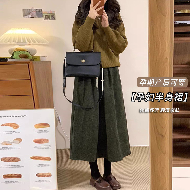Pregnant Women 2025 New Winter Skirt Corduroy Retro Fashion Loose Slimming High Waist A-Line Skirt