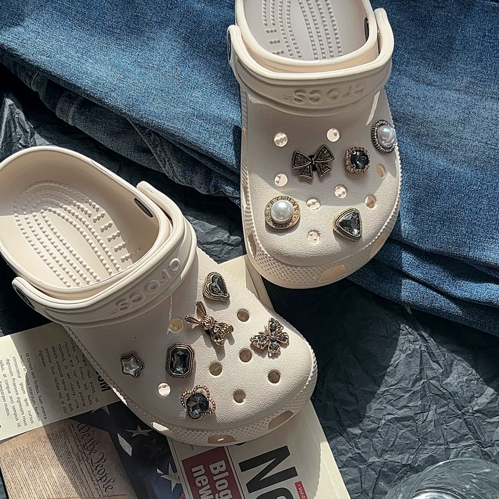 Retro diamond accessory, slippers for students, high-quality style, DIY