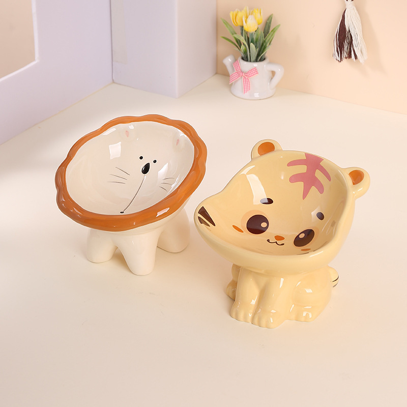 Cartoon Animal Cat Bowl Ceramic Slanted Mouth Pet Eating Bowl Anti-Knock over Tall Cat Food Bowl Neck Protection Cat and Dog Rice Bowl Cartoon Animal Cat Bowl Ceramic Slanted Mouth Pet Eating Bowl Anti-Knock over Tall Cat Food Bowl Neck Protection Cat and Dog Rice Bowl