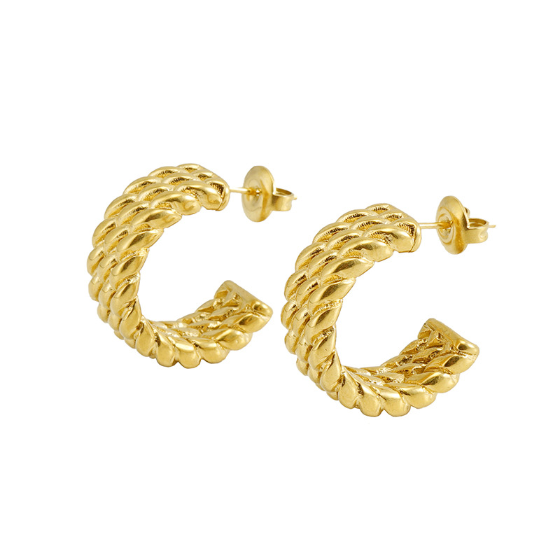 Acero inoxidable transfronterizo moda europea y americana giro personalizado en forma de C pendientes de titanio acero 18K oro Internet celebridad pendientes PIN para las mujeres
