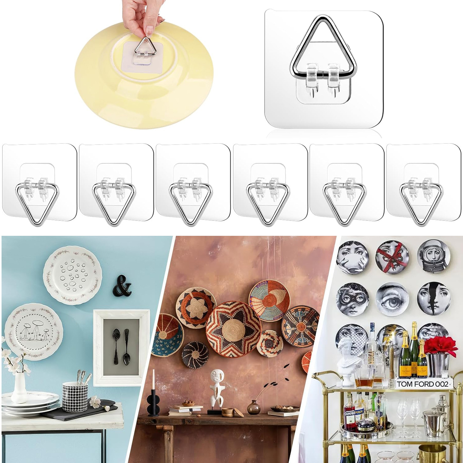 New Plate Sticky Hook Super Strong Adhesive Punch-Free Kitchen Sticky Hook Triangle Hook Storage Rack Transparent Sticky Hook