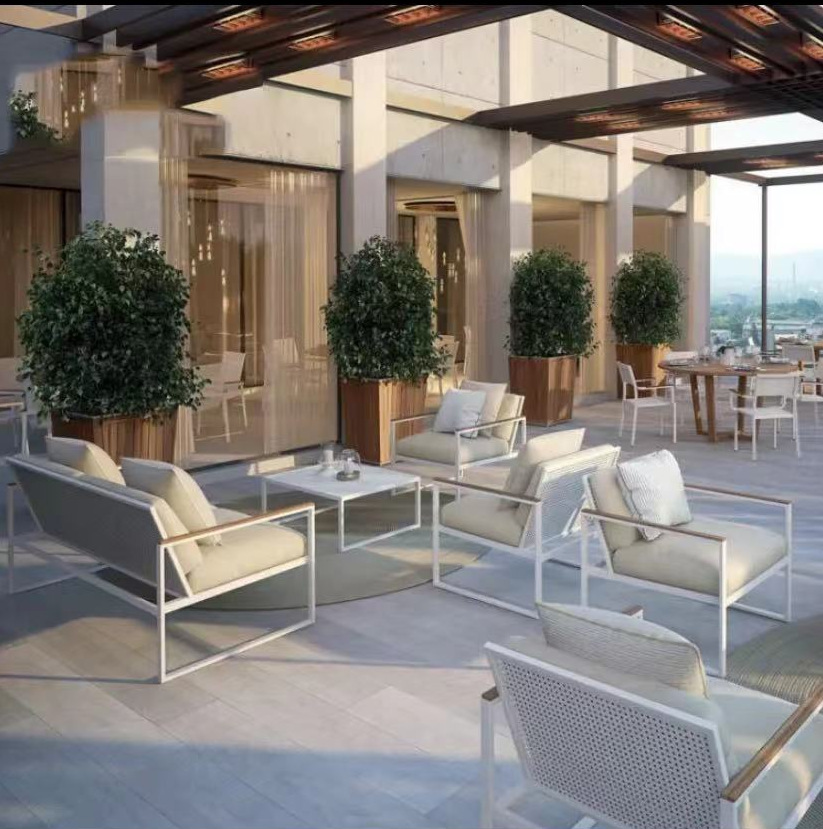 Sofá de aleación de aluminio al aire libre nórdico terraza villa muebles departamento de ventas residencial sofá de acero inoxidable combinación al aire libre