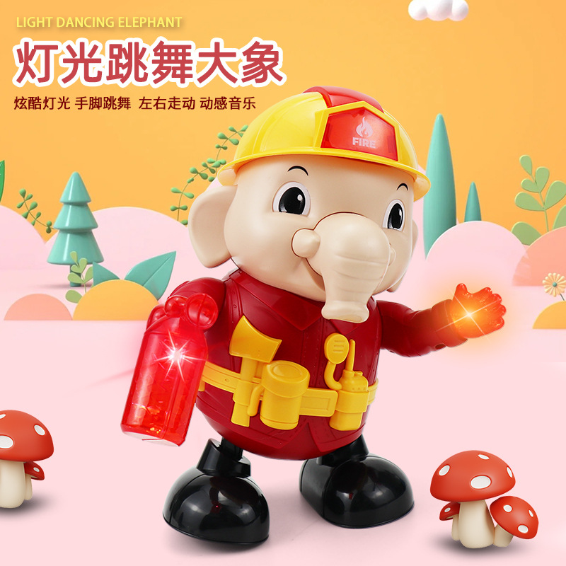 Niños transfronterizos de dibujos animados eléctricos de lucha contra incendios elefante cantando bailando música ligera Niños y niñas bebé juguete puesto al por mayor