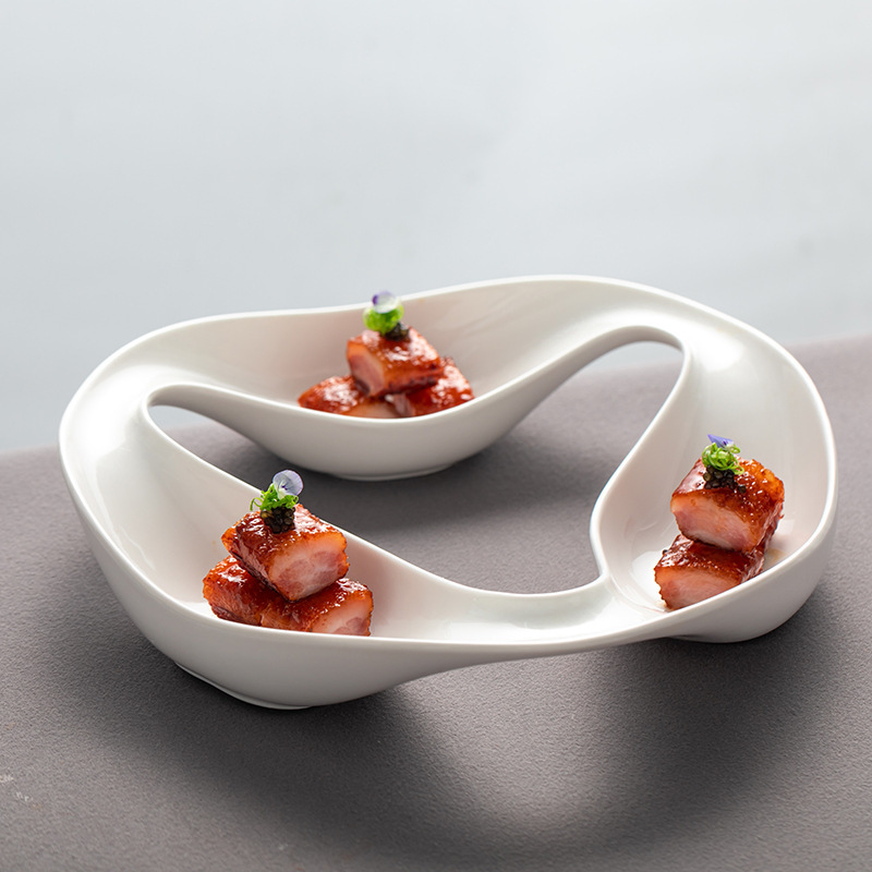 Internet Celebrity Features Travel Around the World Ceramic Tableware Hotel Restaurant Special-Shaped Cold Dishes Platter Pure White Three Four Flavor Cool Dishes