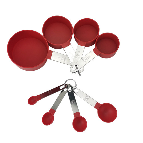 Factory plastic measuring cup measuring spoon set with scale stainless steel handle 8-piece measuring spoon set 4-piece measuring spoon set pp