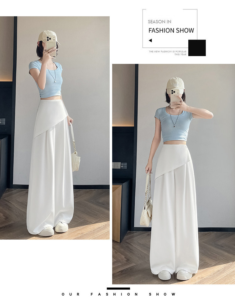 Quần culottes nữ ống rộng phối mảnh giả hai dây, cạp cao tạo dáng thon gọn — Xám kéo dài chi tiết 31