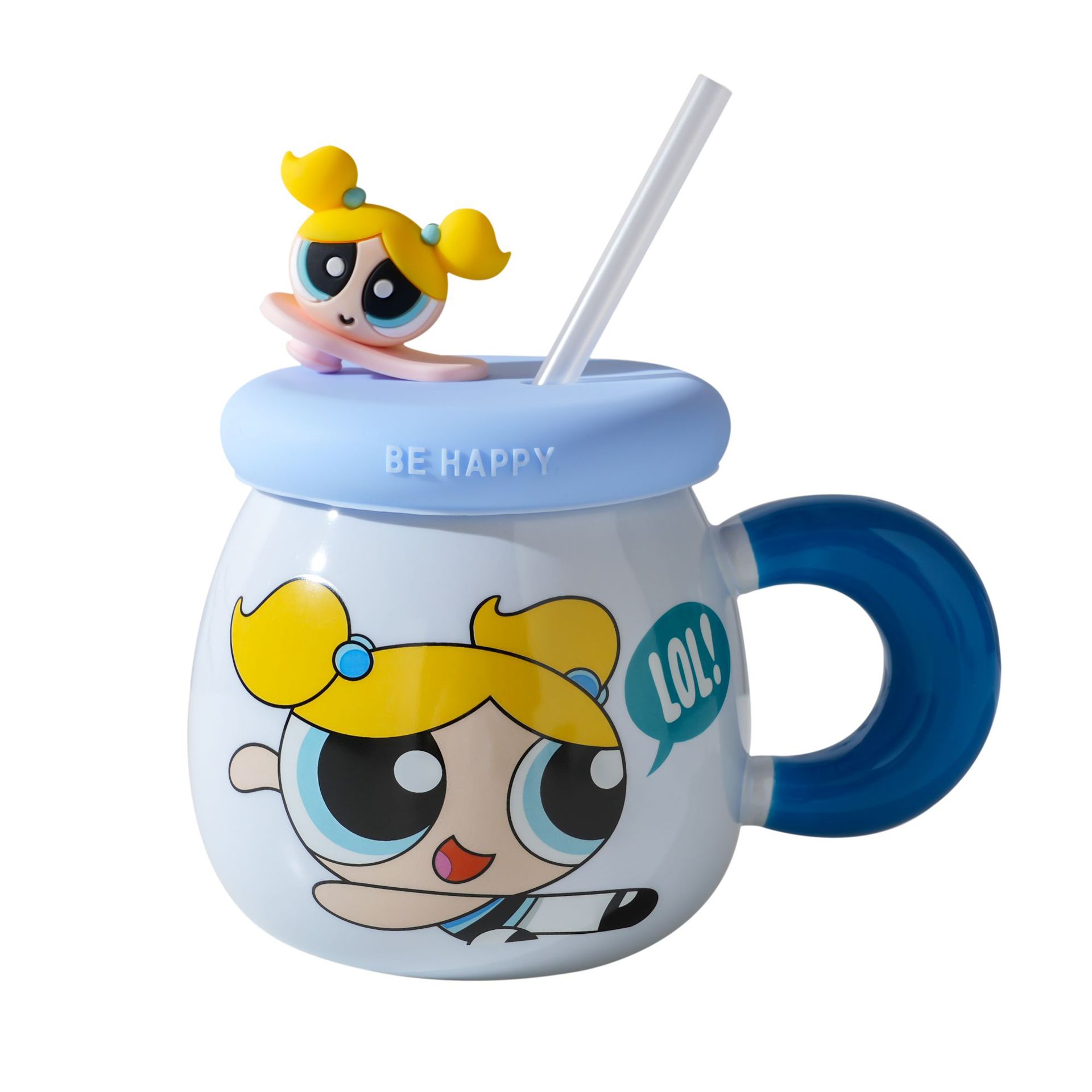 Taza de cerámica Powerpuff Girls con tapa, diseño lindo, ideal para café y regalo de cumpleaños.