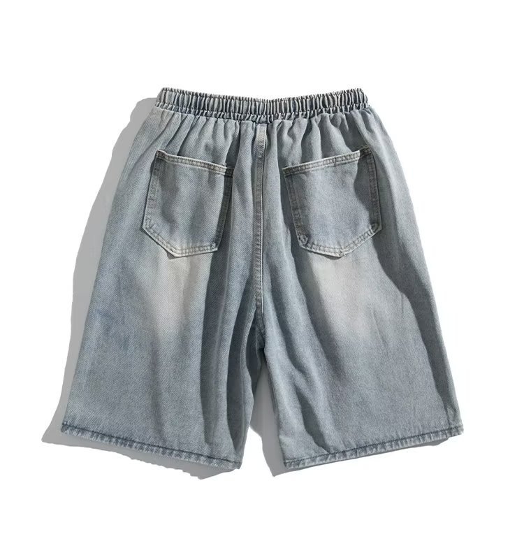 2025 Old Denim Shorts Men's Summer American Retro Washed Loose Splicing Versatile Wide-leg Five-point Pants Tide_viptrois.com