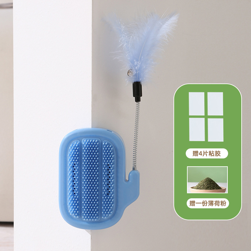 Lugar de fábrica al por mayor gato tres en uno esquina de la mesa esquina de la mesa dispositivo de picazón con bola de menta con pluma dispositivo de picazón de gato