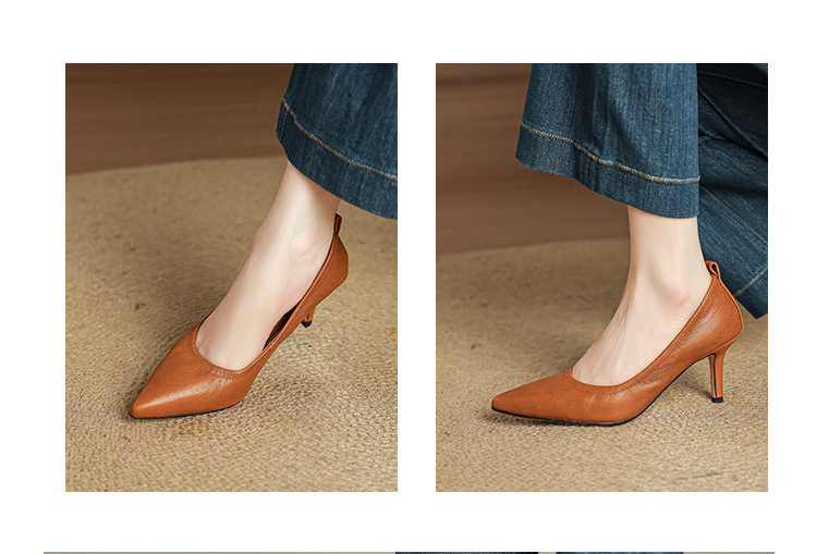 Giày cao gót nữ mũi nhọn gót 5–7 cm da mềm công sở — Nâu caramel 5cm, Đen 5cm, Nâu caramel 7cm, Màu nude 5cm chi tiết 13