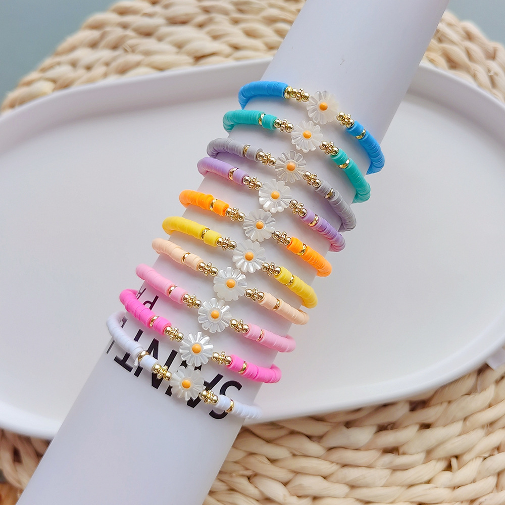 5g Weight Bracelets Classification 1 Piece Quantity Modern Style Flower 18k Gold Plated Soft Clay Copper-plated Gold Flat Beads Wholesale Bracelets