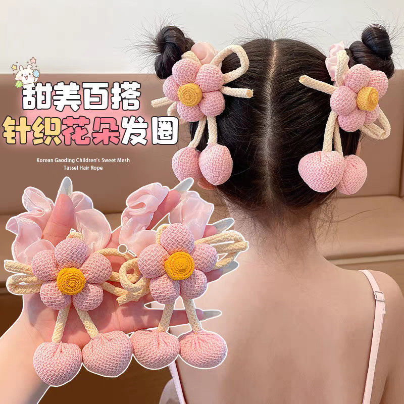 儿童2025秋冬新品棉麻流苏花朵大肠发圈精美蝴蝶结花流苏发绳头绳|undefined