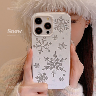 Glitter Snowflake iPhone 16 Phone Case 15 Autumn and Winter Atmosphere 17 Pro Transparent Max Suitable for 13 Simple 12 Generation Delivery