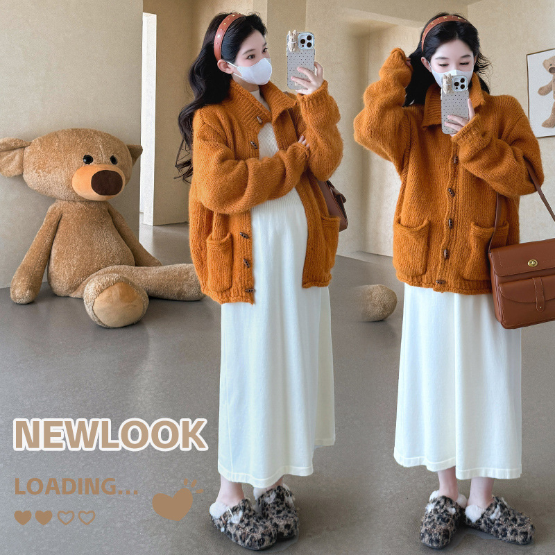 实拍新品~秋冬加厚牛角扣韩系毛衣+毛衣连衣裙套装|undefined