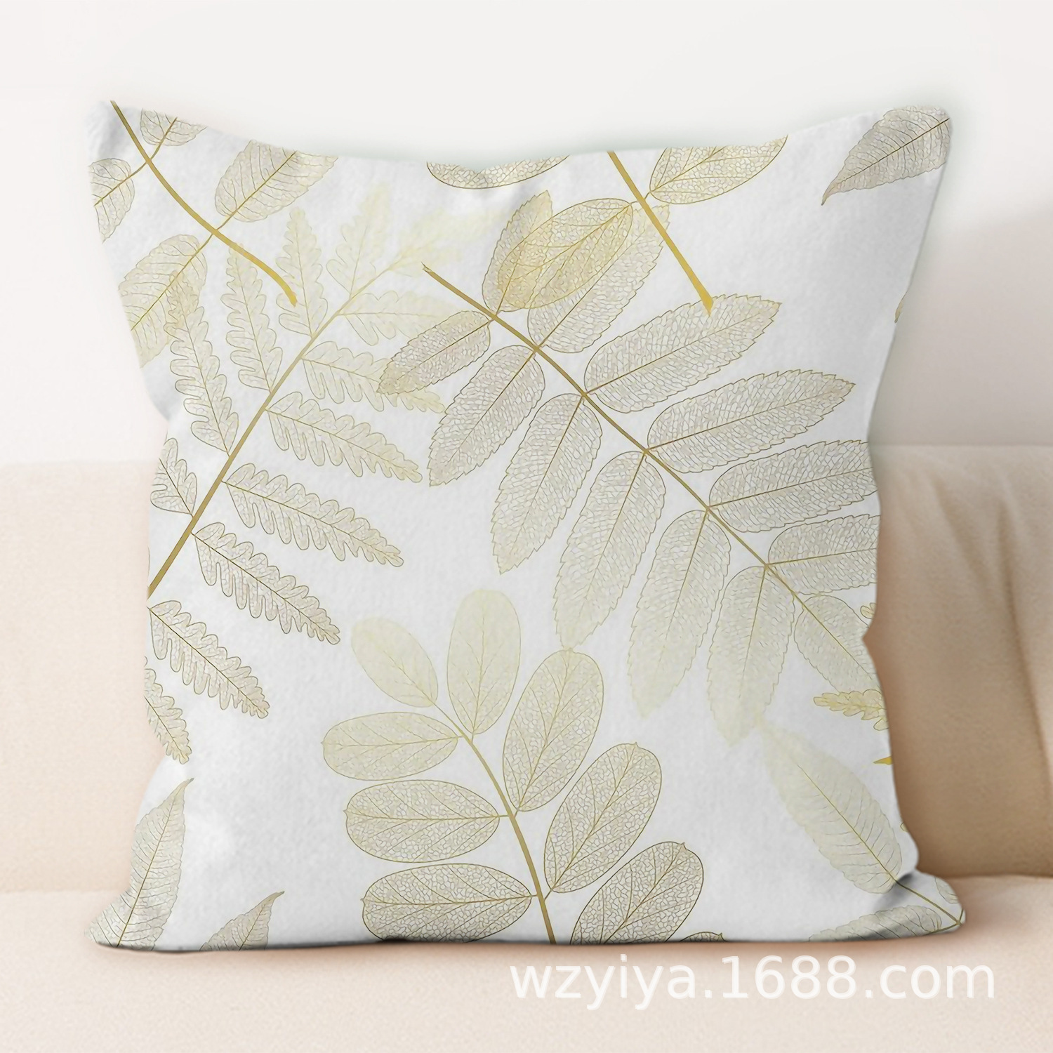 almohada de hoja estampada simple y moderna decoración del sofá de la sala de estar almohada de cabecera de cama cuadrada desmontable