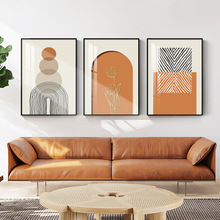 客厅装饰画简约现代沙发背景墙挂画橙色抽象三联组合壁画卧室墙画