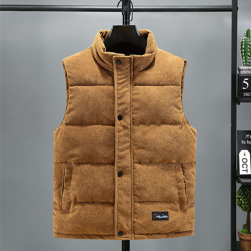 Men's Winter Warm Thick Corduroy Cotton Vest Sleeveless Outerwear Cold Protection Black/Gray Standard Thickness Coat_voghion.com