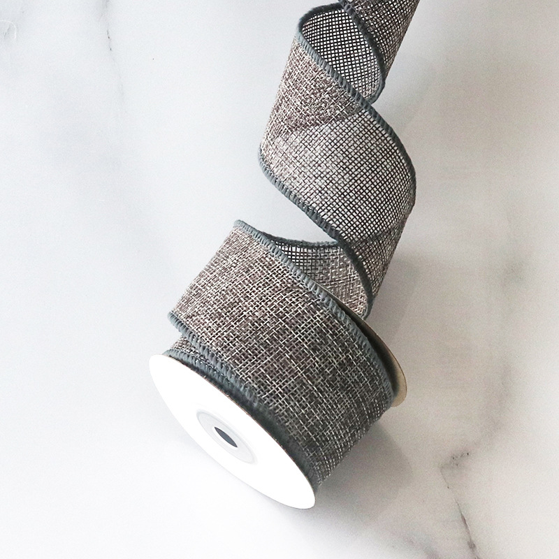 Color de imitación de lino cinta de alambre de hierro borde que forma rollo de lino decoración de navidad diy cinta hecha a mano de lino en bruto color de lino 4cm