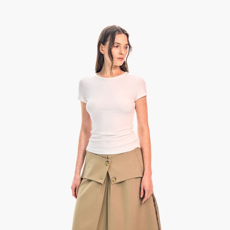 2026 Summer Versatile Basic Round Neck Elastic Slim-Fit Short-Sleeve T-Shirt for Women, Regular Shoulder, Slimming Minimalist Top