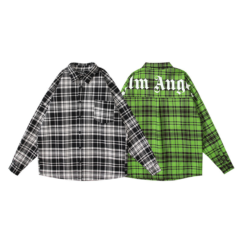 Cross-Border Wholesale Real Shot of Palm Angels Woven Plaid Loose Cardigan Long-Sleeve Shirt Jacket Cross-Border Wholesale Real Shot of Palm Angels Woven Plaid Loose Cardigan Long-Sleeve Shirt Jacket