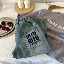 童装儿童牛仔长裤春新款男女童长裤字母牛仔裤宝宝韩版潮牌直筒裤