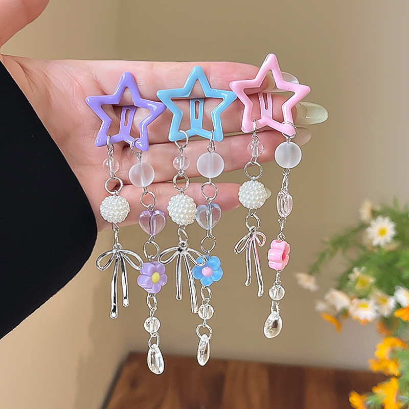 Tassel Hairpin Side Dopamine Star Hairpin Shiny Five-Pointed Star Small Hairpin Broken Hairpin Pendant Bb Clip Clip