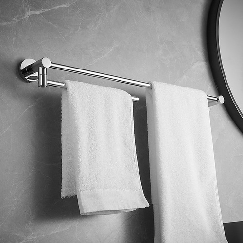 All-copper towel hanging single-rod movable towel rod rotating clothes hanging rod bathroom toilet wall hanging chrome-plated towel rack