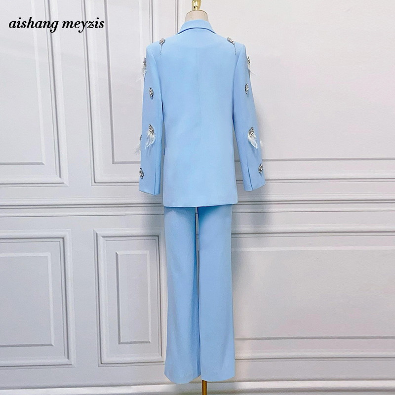 GraceChic High-End Socialite Elegant Foreign Trade Suit For Women 2025 Spring Autumn New Style With Rhinestones And Feather Flared_voghion.com