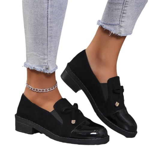 Women's Autumn Bowknot Loafers with Thick Heels, Casual Flat Sandals, Large Size 43