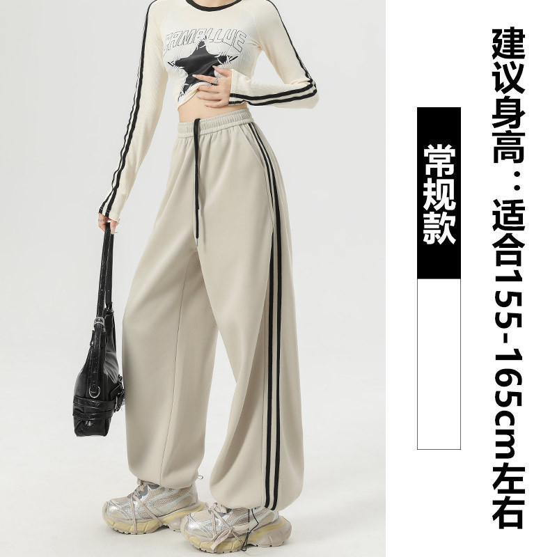 美式运动裤女春秋2025新款卫裤侧条纹休闲裤高腰显瘦阔腿裤子女|undefined