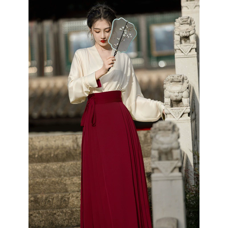 Новая Улучшенная Женская юбка ханьфу в китайском стиле с верхом для пригородных поездок на работу с китайскими элементами, свадебное платье для тостов, красная Праздничная юбка