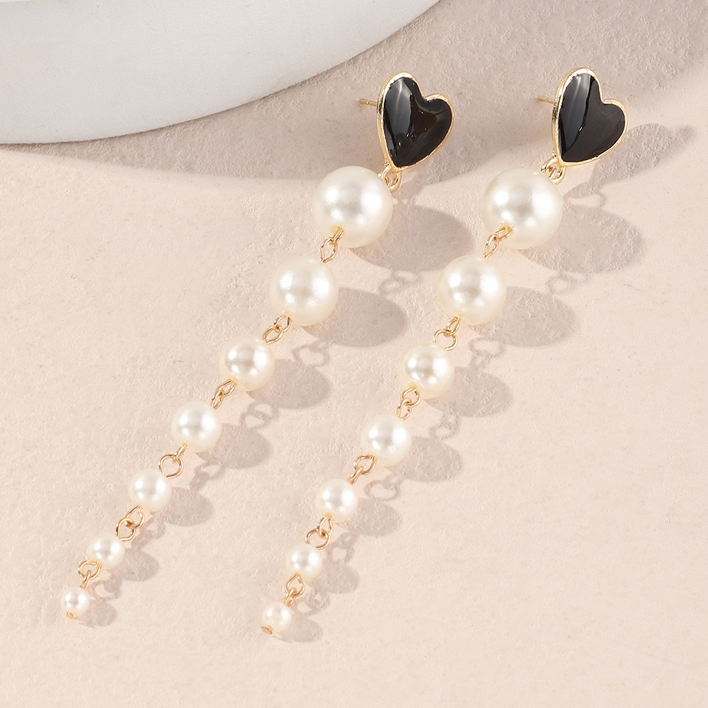 European And American New Fashion Earrings Women's Long Tassel Pearl Earrings display picture 3