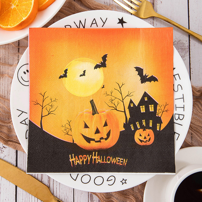 Halloween party paper towel restaurant decoration cross-border napkin factory direct hotel LOGO printing paper wholesale Halloween party paper towel restaurant decoration cross-border napkin factory direct hotel LOGO printing paper wholesale