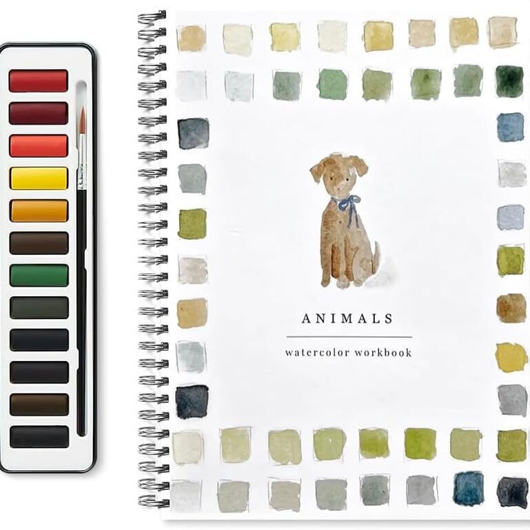跨境新品 watercolor workbook 水彩专用着色本 水彩画本带水彩盒|undefined