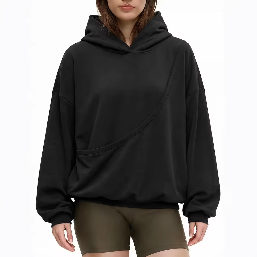 Women's Casual Loose Pullover Hooded Sweatshirt Solid Color Pet Bib Design Early Spring Fashion_voghion.com