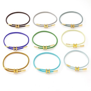 Cross-Border New I-Shaped Buckle Wire Rope Bracelet Stainless Steel 3D Hard Gold with Hand Rope Adjustable Waterproof and Sweat-Proof Hand Jewelry