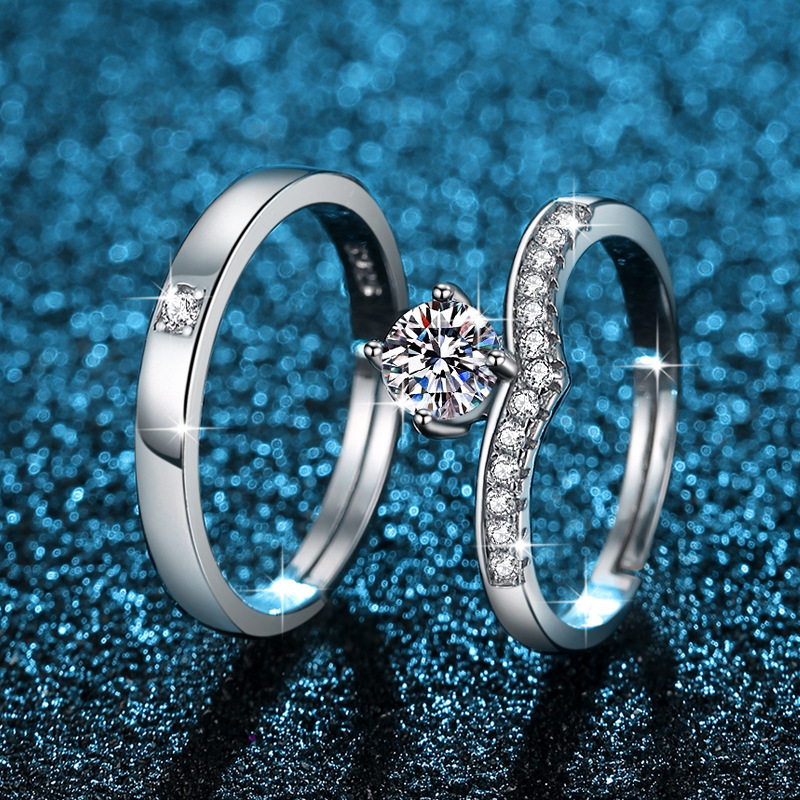 モアッサナイト カップルリング スターリングシルバー 結婚指輪 ペア 結婚式 ダイヤモンドリング 小道具 シミュレーション ライブマウス シンプルモデル|undefined